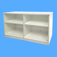 wide laminated open shelf cabinet picture
